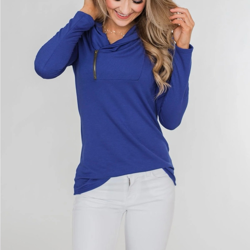 Pulse Royal Blue Quarter Zip Pullover Top Medium Casual Lightweight Sweater - Picture 3 of 10